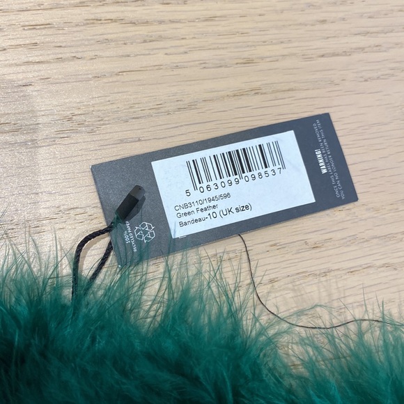 PrettyLittleThing Green Feather Bandeau Top, Zipper Closure, Cropped (US 6) - Picture 8 of 11